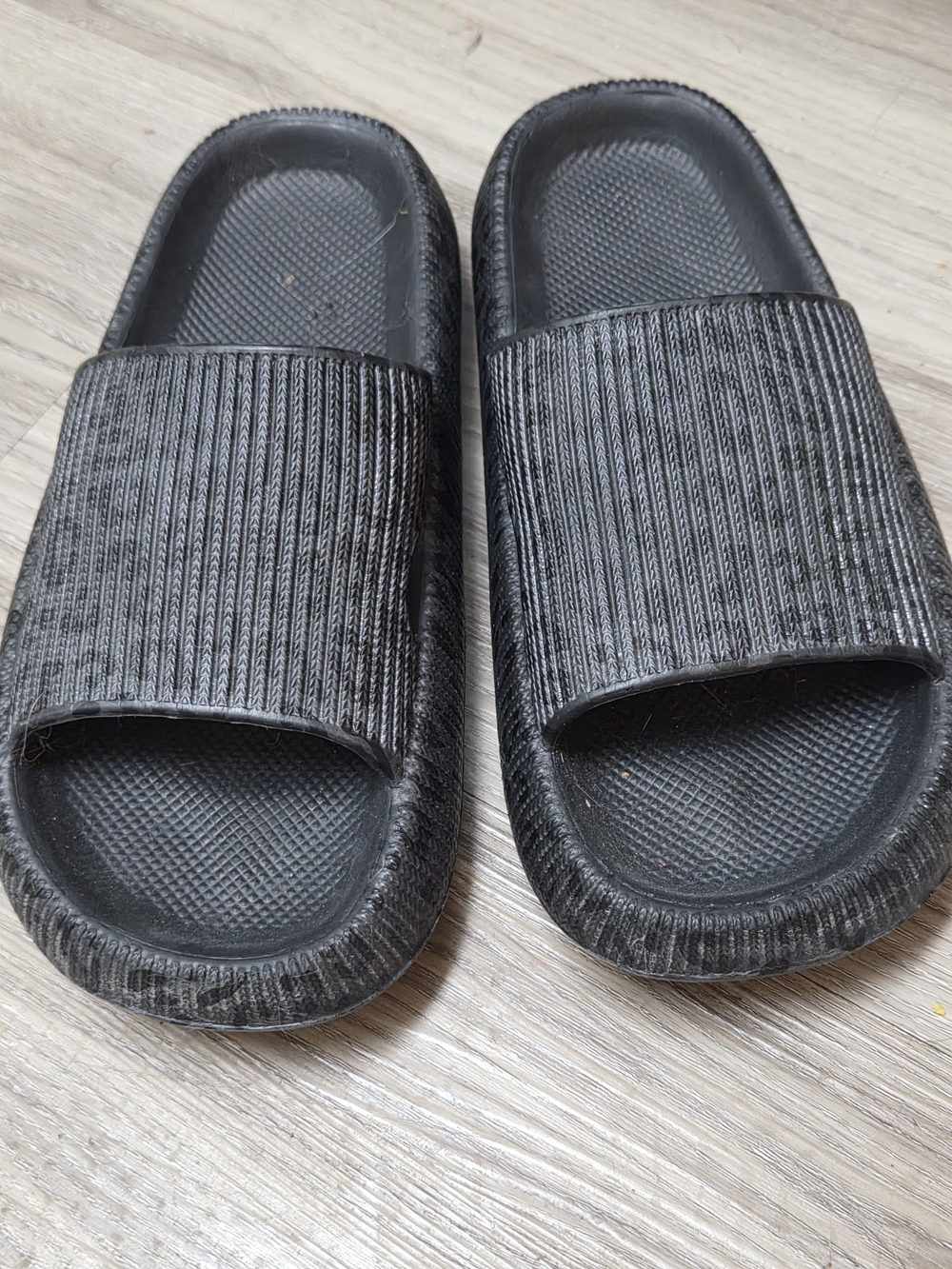 Black Slide Sandals for Women - Comfortable Ribbed Strap